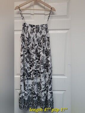Black & White Floral Smocked Maxi Dress with Spaghetti Straps